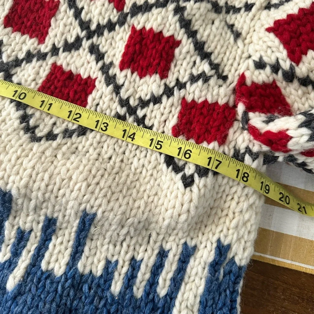 LE CAVALIER KANATA SWEATER HANDKNIT BLUE/RED 100% wool‎ chunky size 42